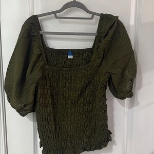 Old Navy Dark Green Smocked Blouse
